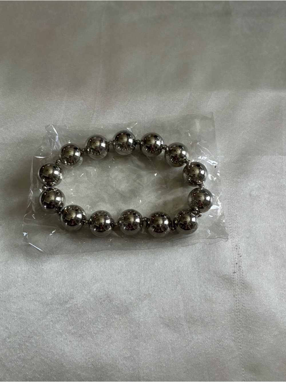 Silver Bead Stretch Bracelet - Polished Stainless Look